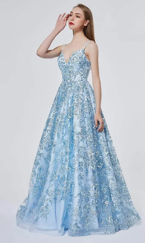 J'Adore Dresses - J19016 Floral Glittered A-line Dress