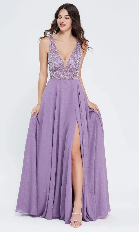 J'Adore Dresses - J20013 Beaded V-Neck Gown with Slit