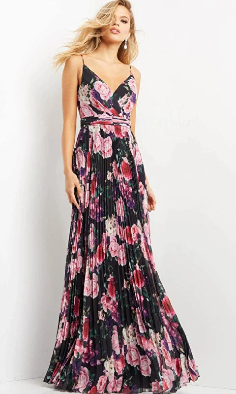 Jovani 09002 - Floral Print V Neck Evening Dress