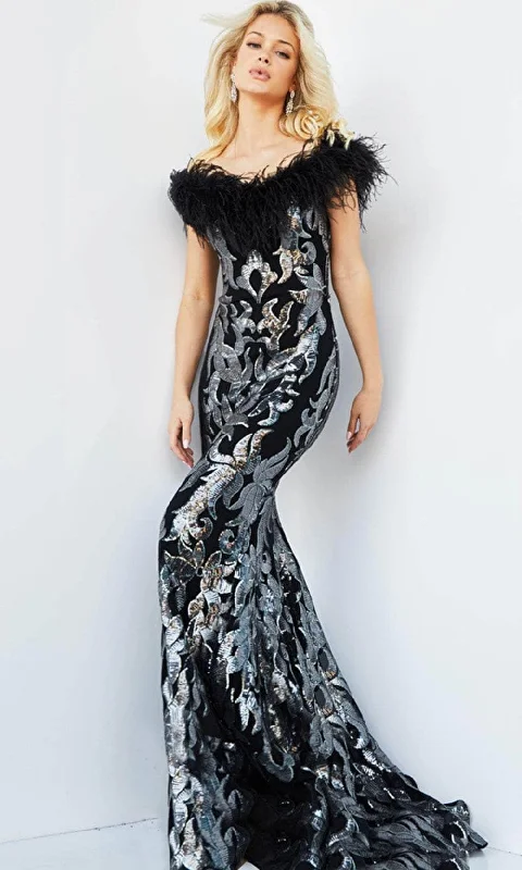 Jovani 22346 - Sequin and Feathered Evening Gown