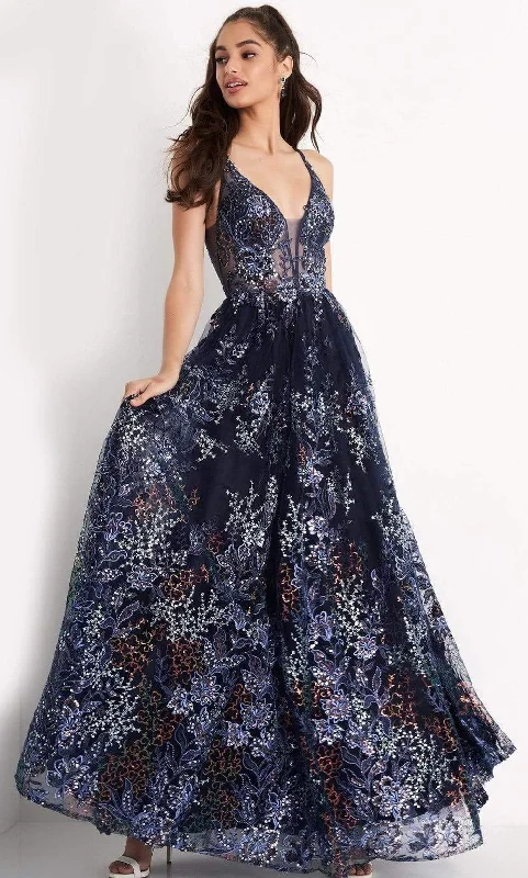 JVN by Jovani - JVN06457 Beaded Floral Mesh A-Line Gown