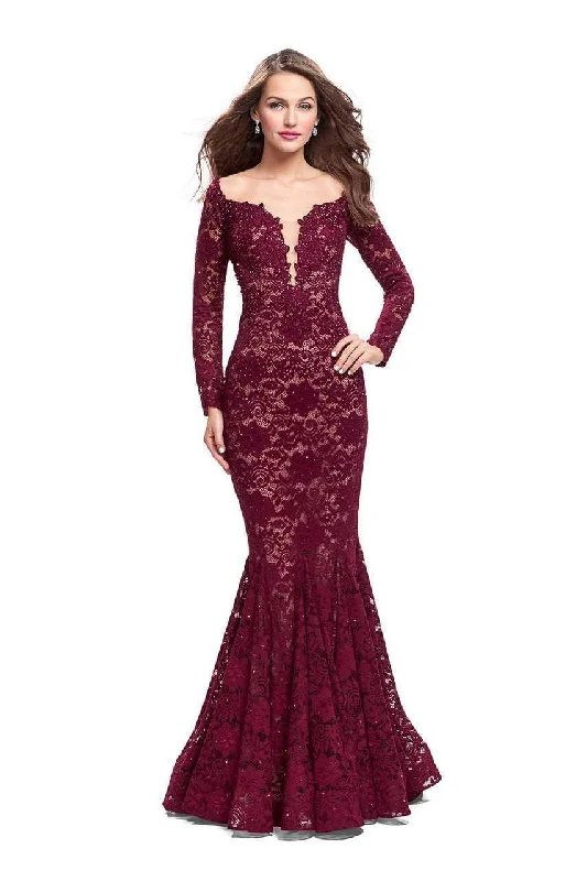 La Femme - 25607 Beaded Long Sleeve Lace Mermaid Dress