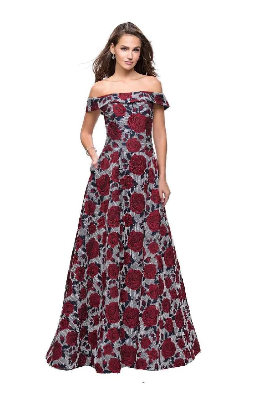 La Femme - 25790 Off the Shoulder Floral Print Jacquard Gown