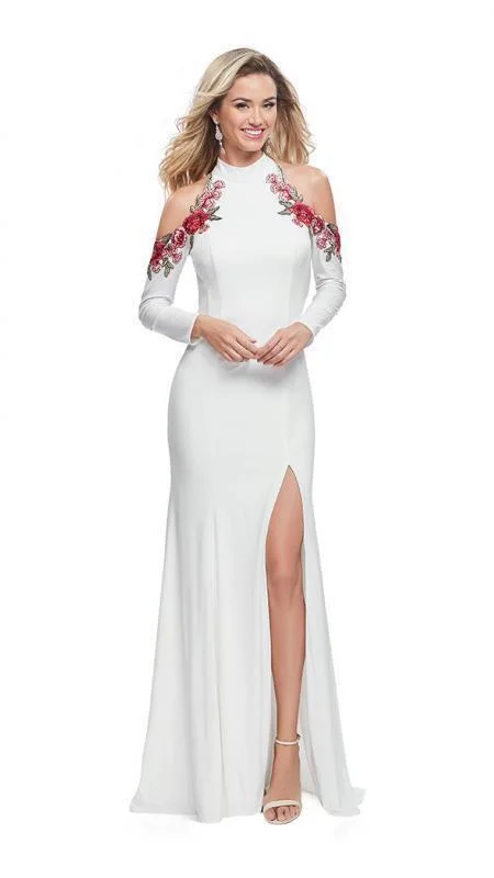 La Femme - 25807 Floral Applique Long Sleeve Sheath Dress