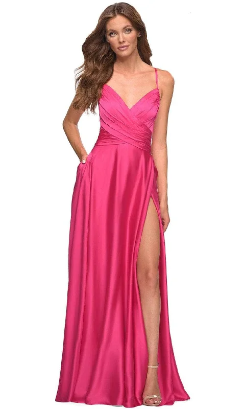 La Femme 30616SC - Wrap Satin Evening Dress