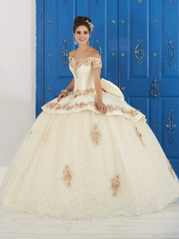 LA Glitter - 24048 Applique Off-Shoulder Glitter Tulle Ballgown