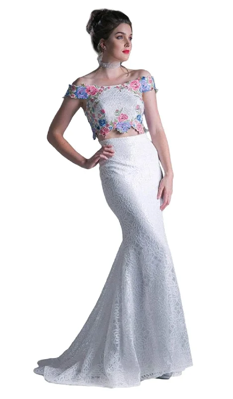 Ladivine CA314 - Off-Shoulder Floral Embroidered Mermaid Gown