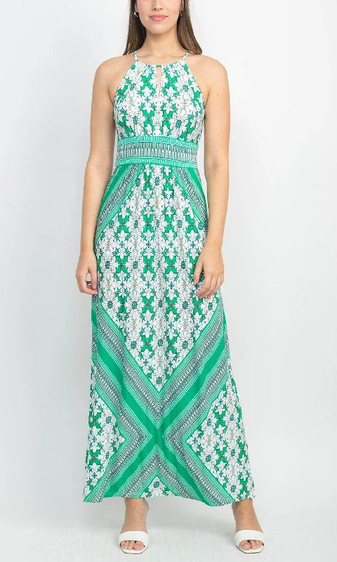 London Times T6148M - Printed Halter Dress