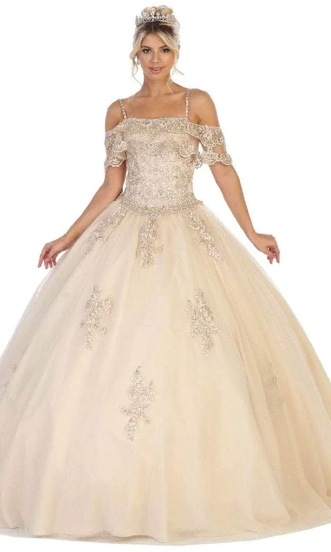 May Queen LK113 - Off Shoulder Floral Applique Ballgown