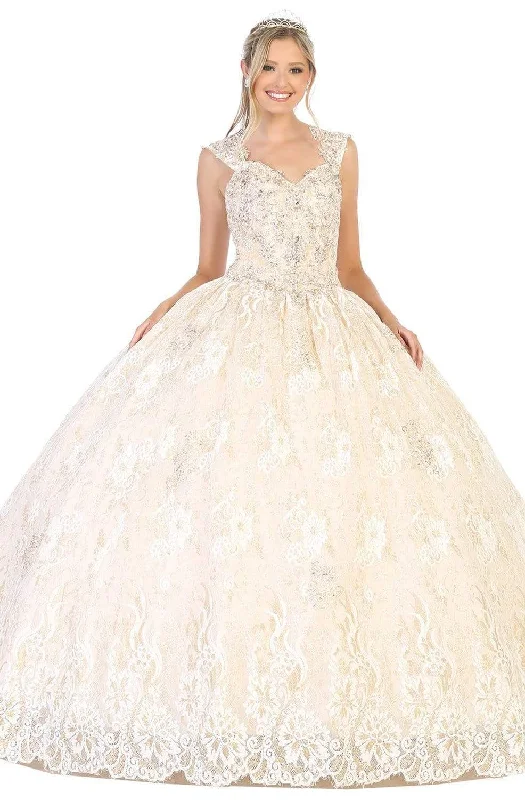 May Queen - LK131 Embroidered V-neck Ballgown