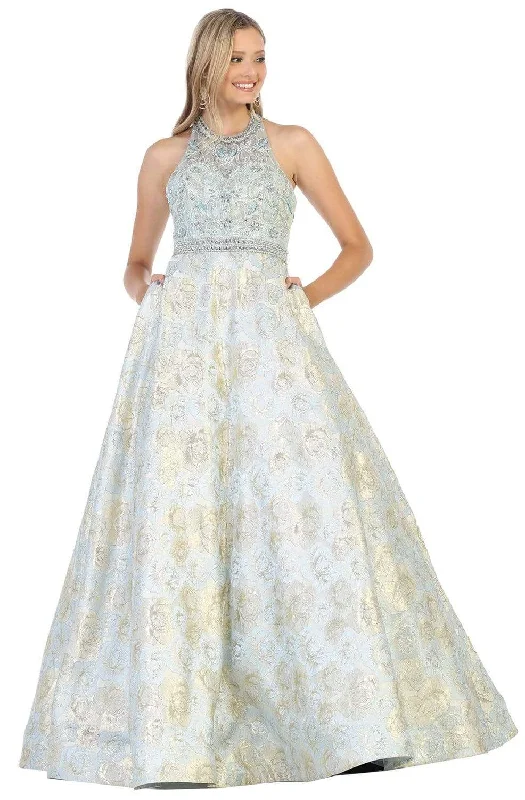 May Queen - RQ7772 Embroidered Halter Ballgown