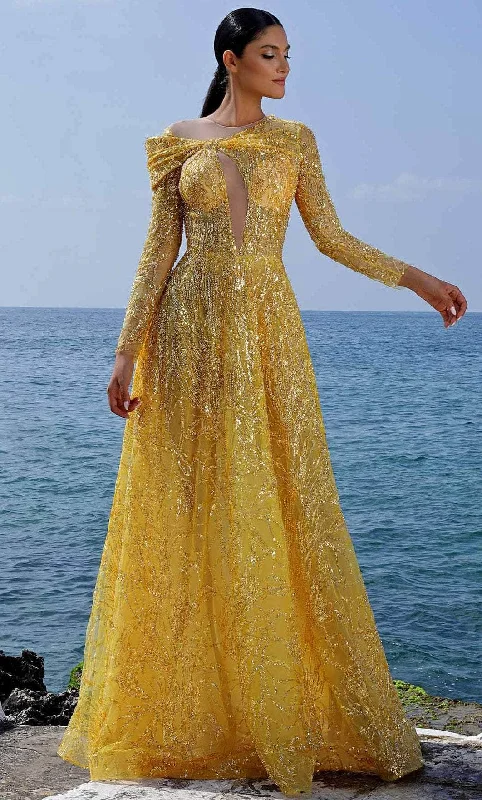 MNM Couture K4004 - Long Sleeve Sequined A-line Gown