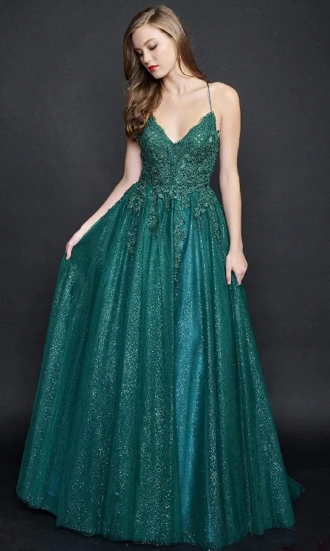 Nina Canacci - 5200 Lace Applique Glitter Gown