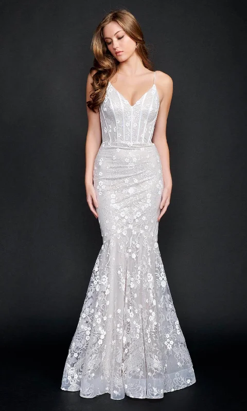 Nina Canacci - 9135 Glittered Fit Trumpet Long Dress