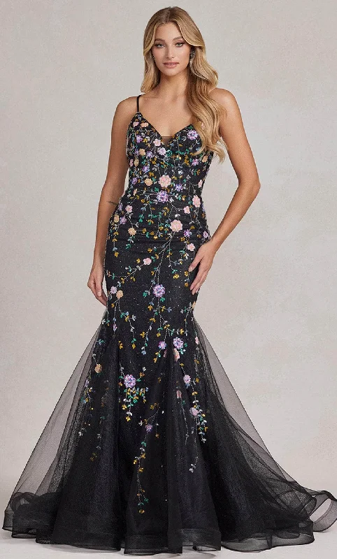 Nox Anabel C1117 - V-Neck Floral Beaded Prom Gown