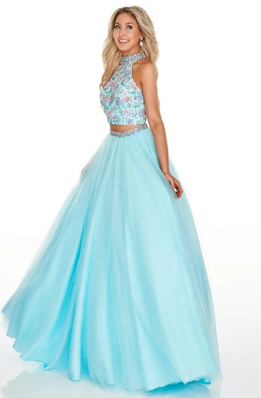 Rachel Allan Prom - 7066 Floral Two Piece High Halter Ballgown