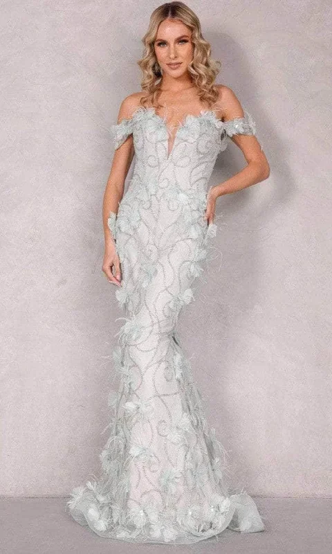 Terani Couture 2027GL3231 - Feather Floral Applique Evening Dress