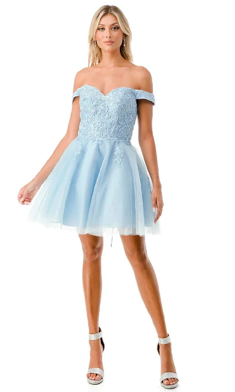 Trevi Collection S2752C - Lace Off Shoulder Homecoming Dress