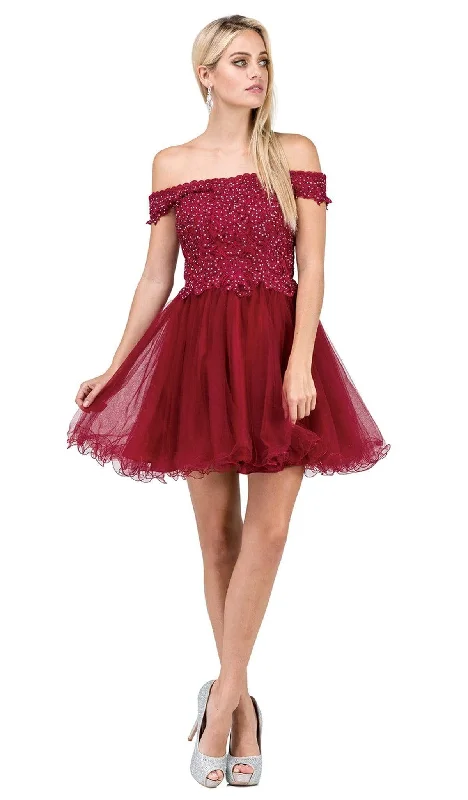 Dancing Queen Embellished Off-Shoulder A-line Homecoming Dress 3018 - 1 pc Burgundy In Size XS Available