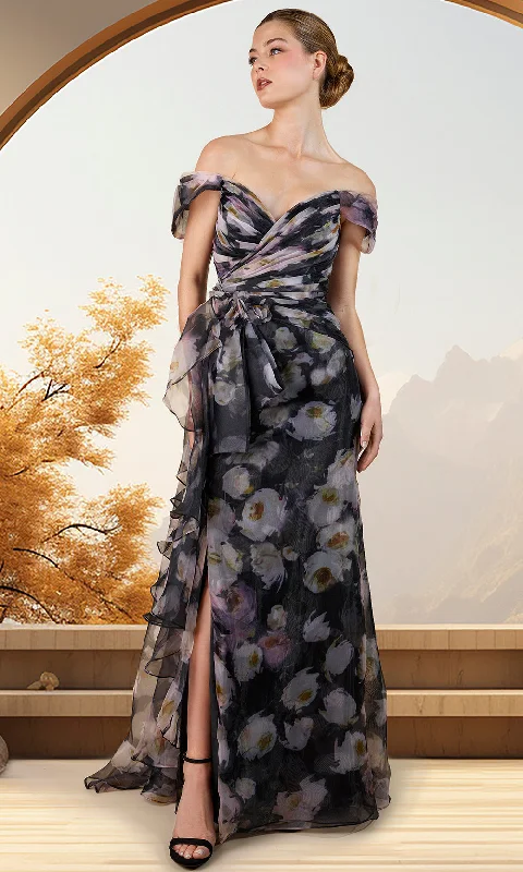 Janique w4017 - Floral Draped Evening Dress