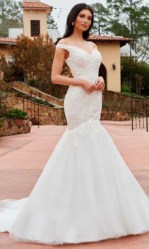 Rachel Allan Bridal RB2159 - Off-Shoulder Beaded Mermaid Gown